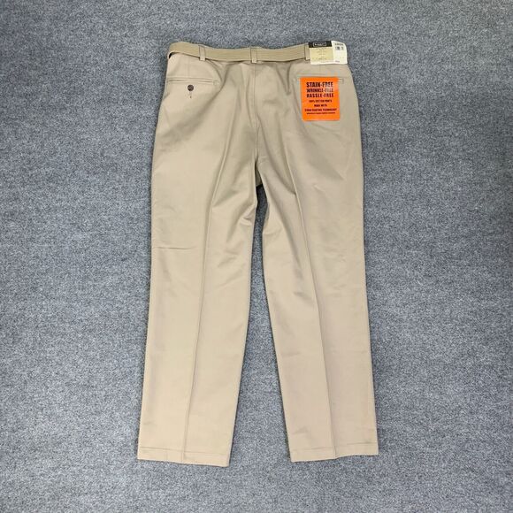 Haggar Pants Mens 38 Classic Fit Pleated Belted Straight Flat Front Non Iron New - Picture 9 of 12